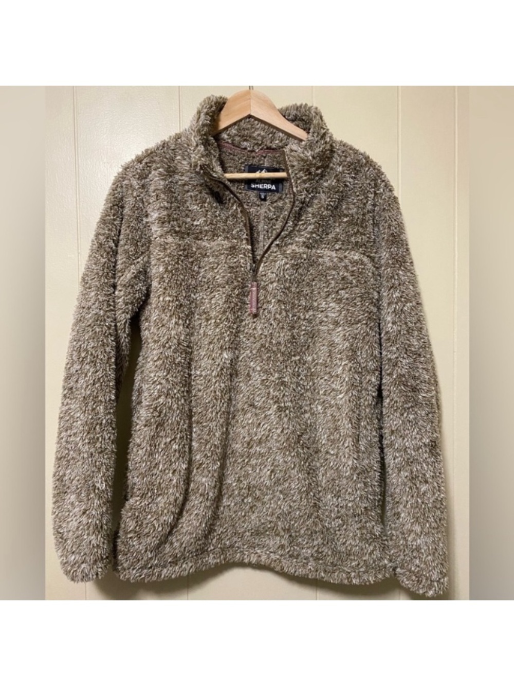Alpine Men's Taupe Plush Zip-Up Fleece Pullover